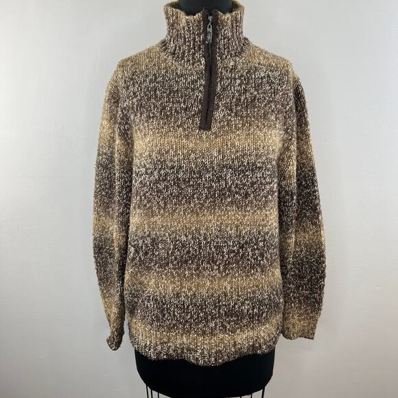 Vintage GAP Brown Knit Striped 1/4 Zip Turtleneck Pullover Sweater M Medium - Picture 7 of 8